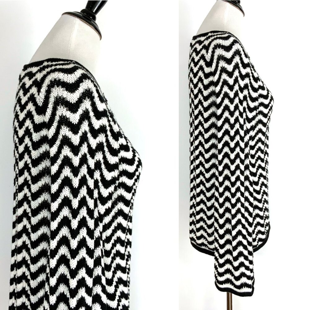 Trina Turk Black & White Chevron Pattern Knit Cotton Sweater Sz M - Picture 7 of 16